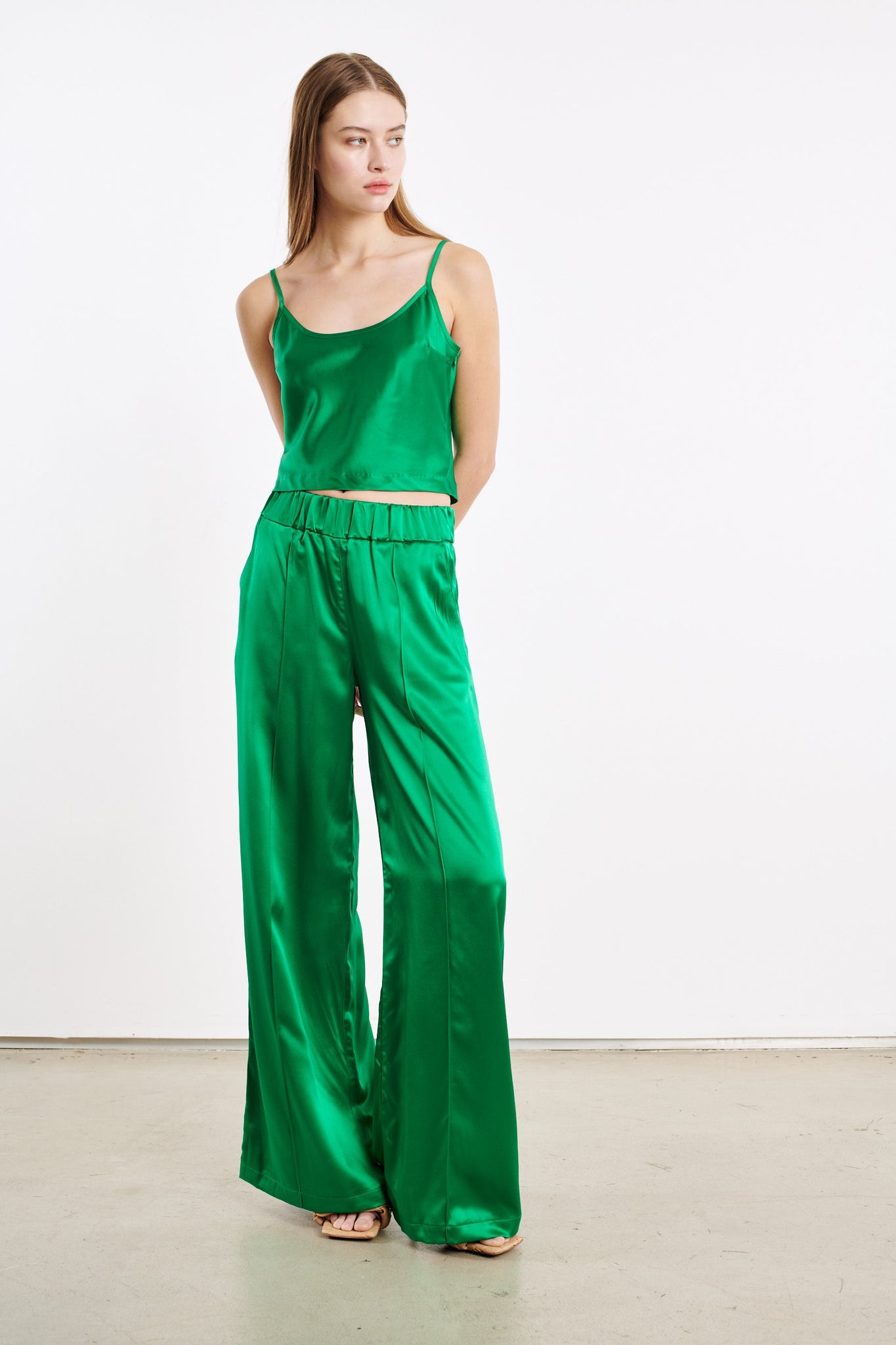 GREEN SILK CROPPED CAMI - 2