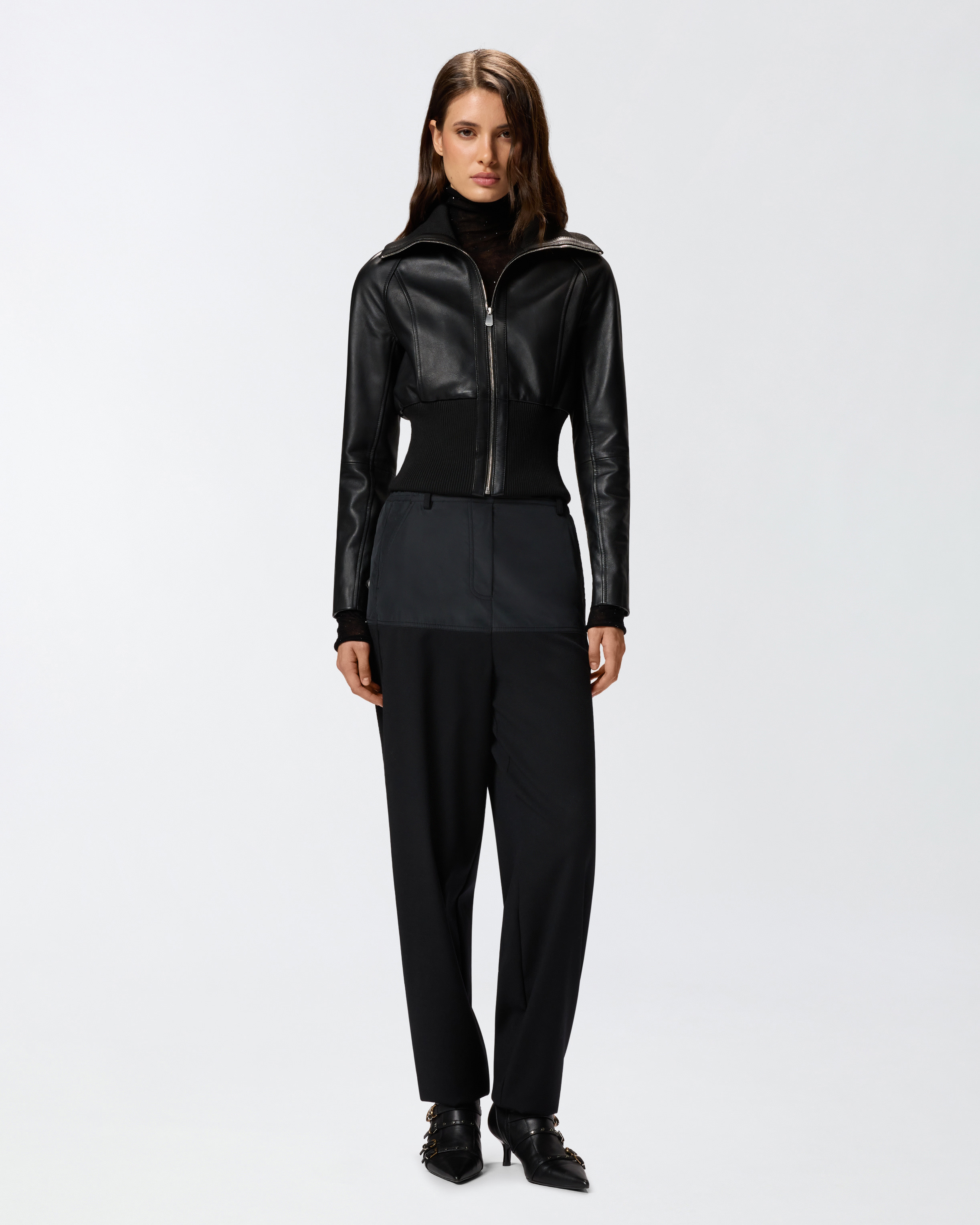 SHORT NAPPA LEATHER AND KNIT JACKET - 3