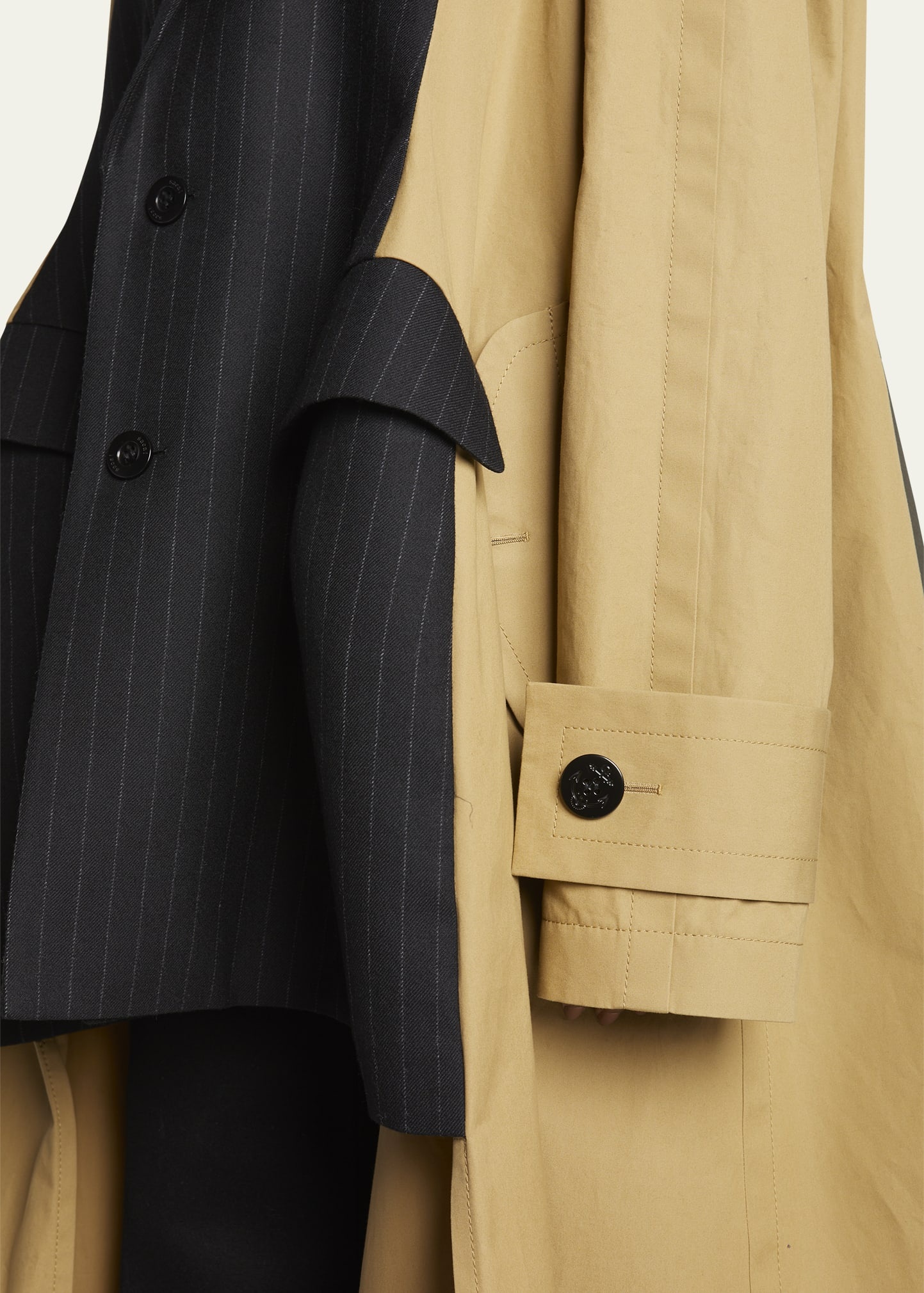 Pinstripe Blazer and Parka Detail Trench Coat - 5