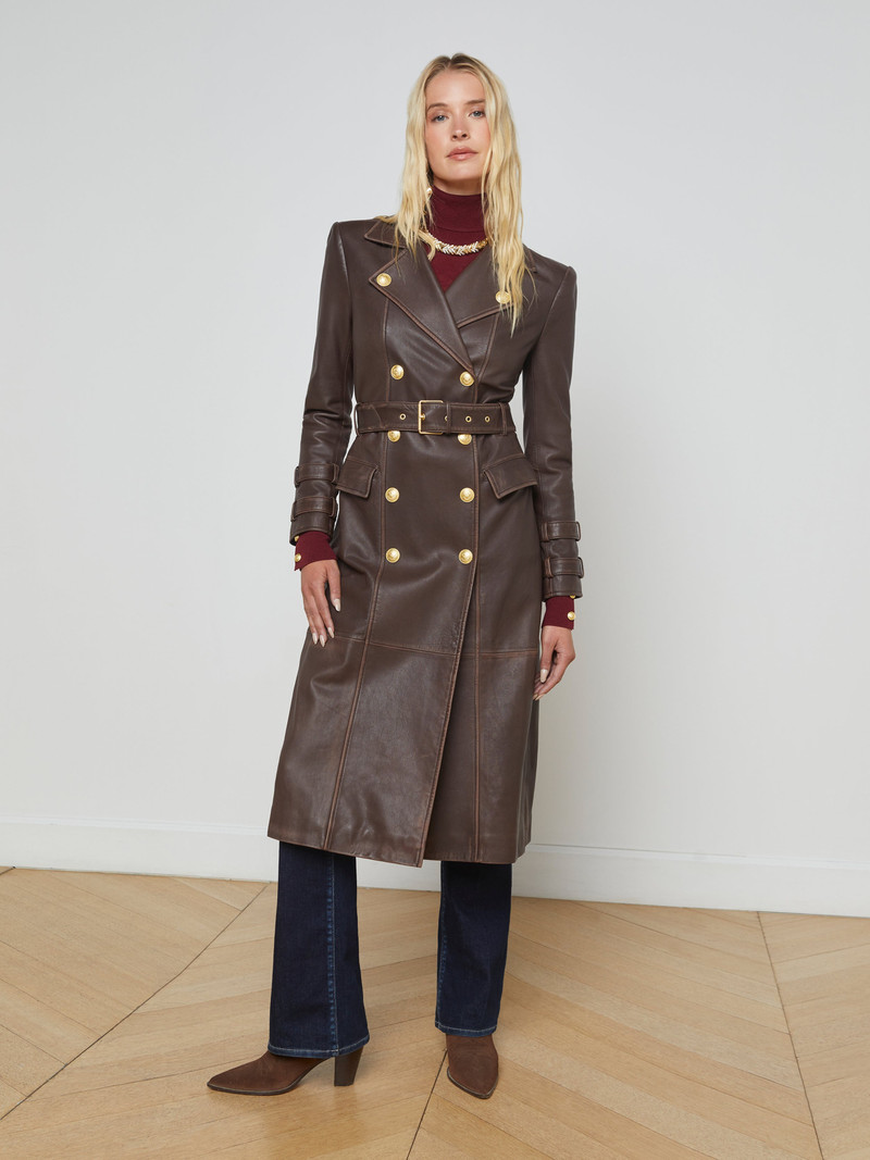 L'AGENCE Celina Leather Trench Coat outlook