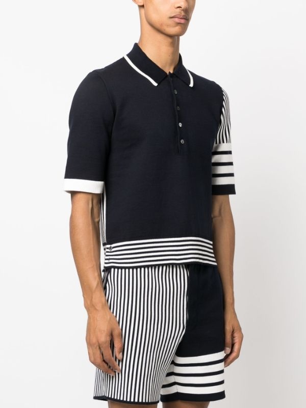 THOM BROWNE Men Fun Mix Seersucker Jacquard SS Polo In Cotton W/ 4 Bar Stripe - 2