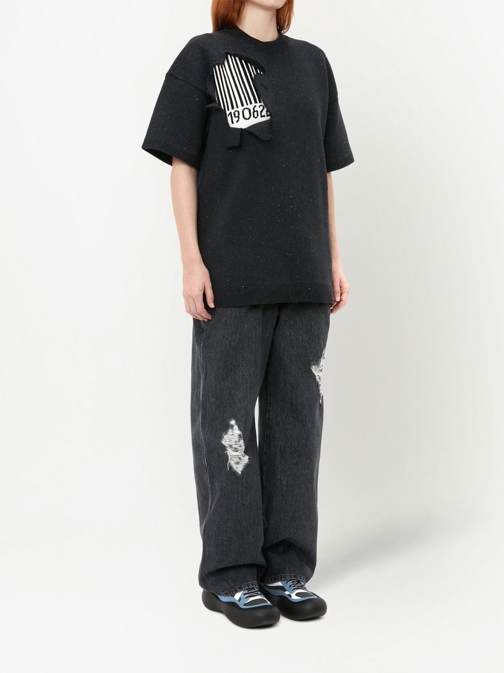 barcode-print short-sleeved sweatshirt - 2
