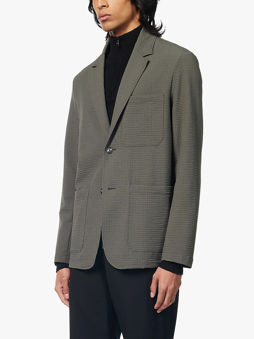 Seersucker single-breasted regular-fit stretch-woven blazer - 3