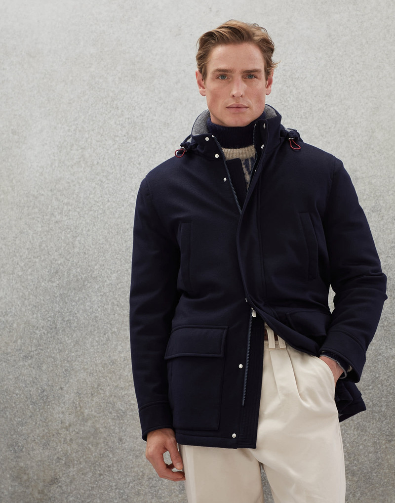 Bonded cashmere beaver cloth parka with Thermore® padding and detachable hood 1