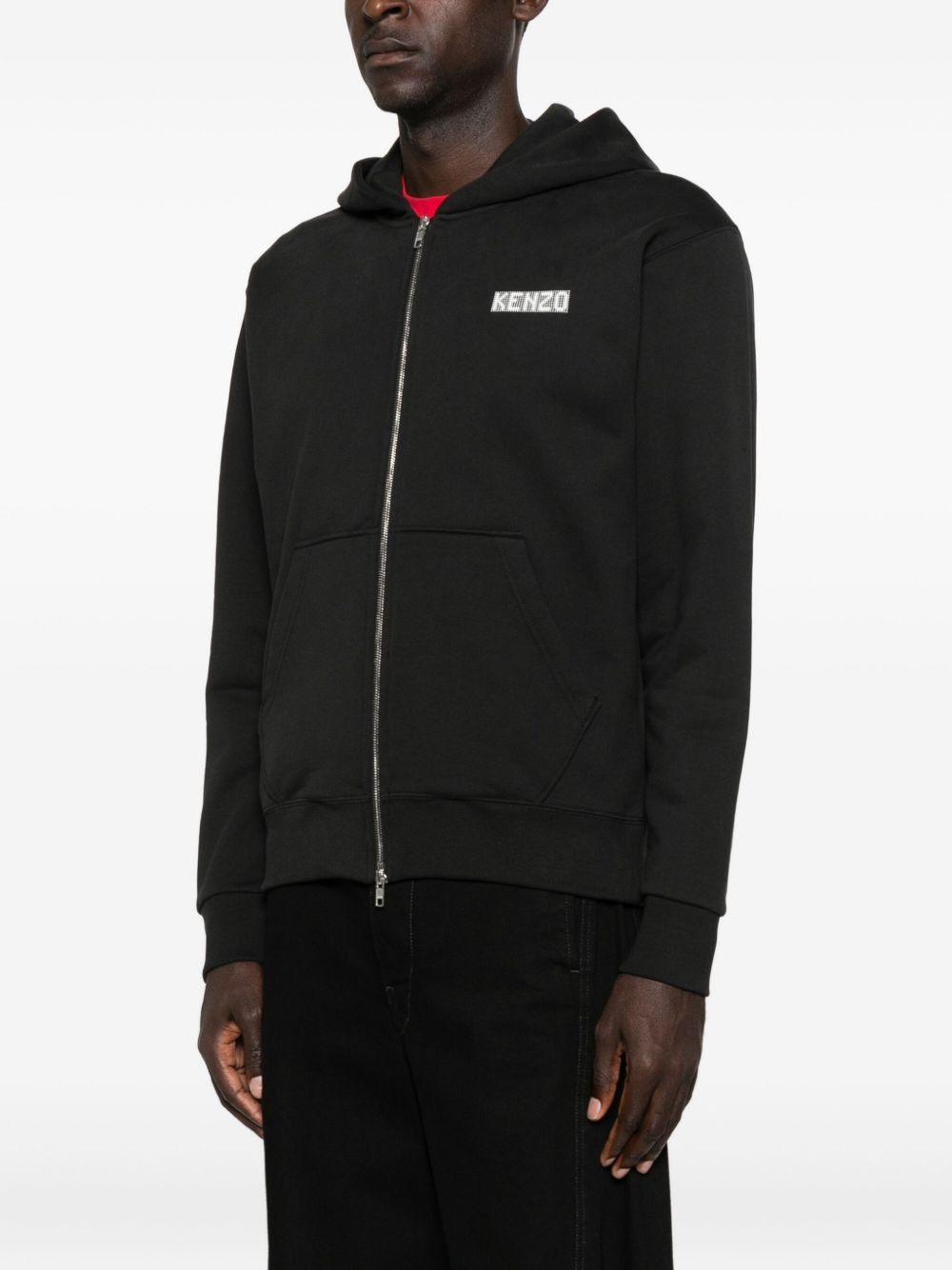 logo-embroidered zip-up hoodie - 3