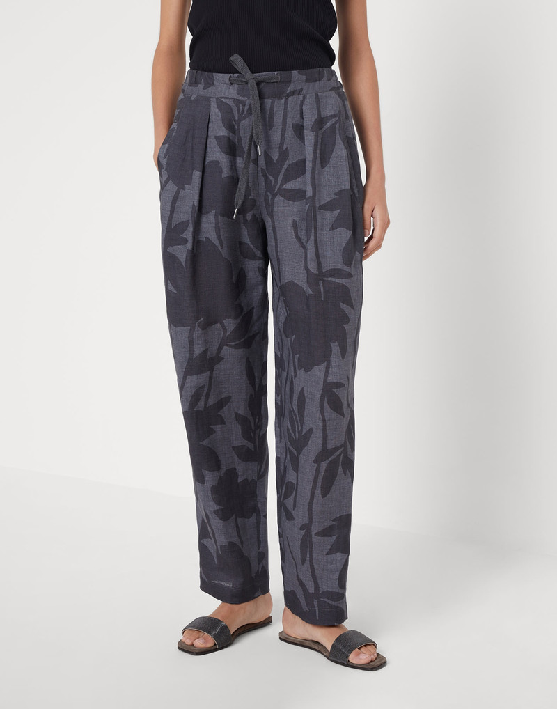 Ramage print lessivé linen slouchy trousers - 1
