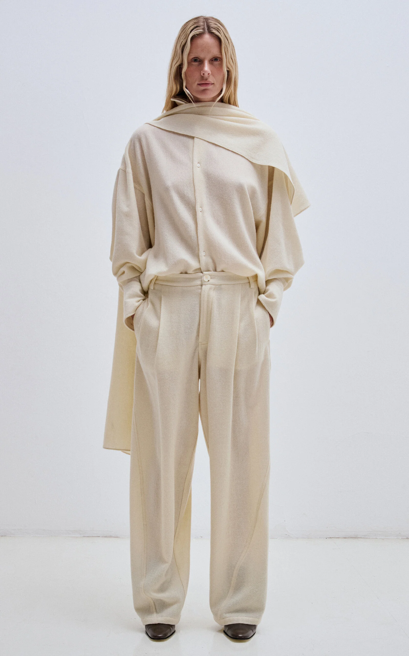 Phebe Cashmere-Wool Wide-Leg Pants white - 1