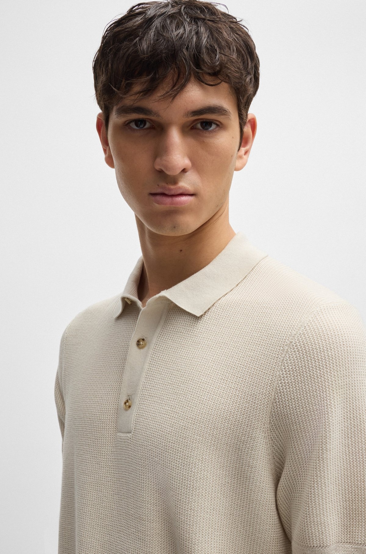 REGULAR-FIT KNIT POLO WITH MIXED STRUCTURES - 3