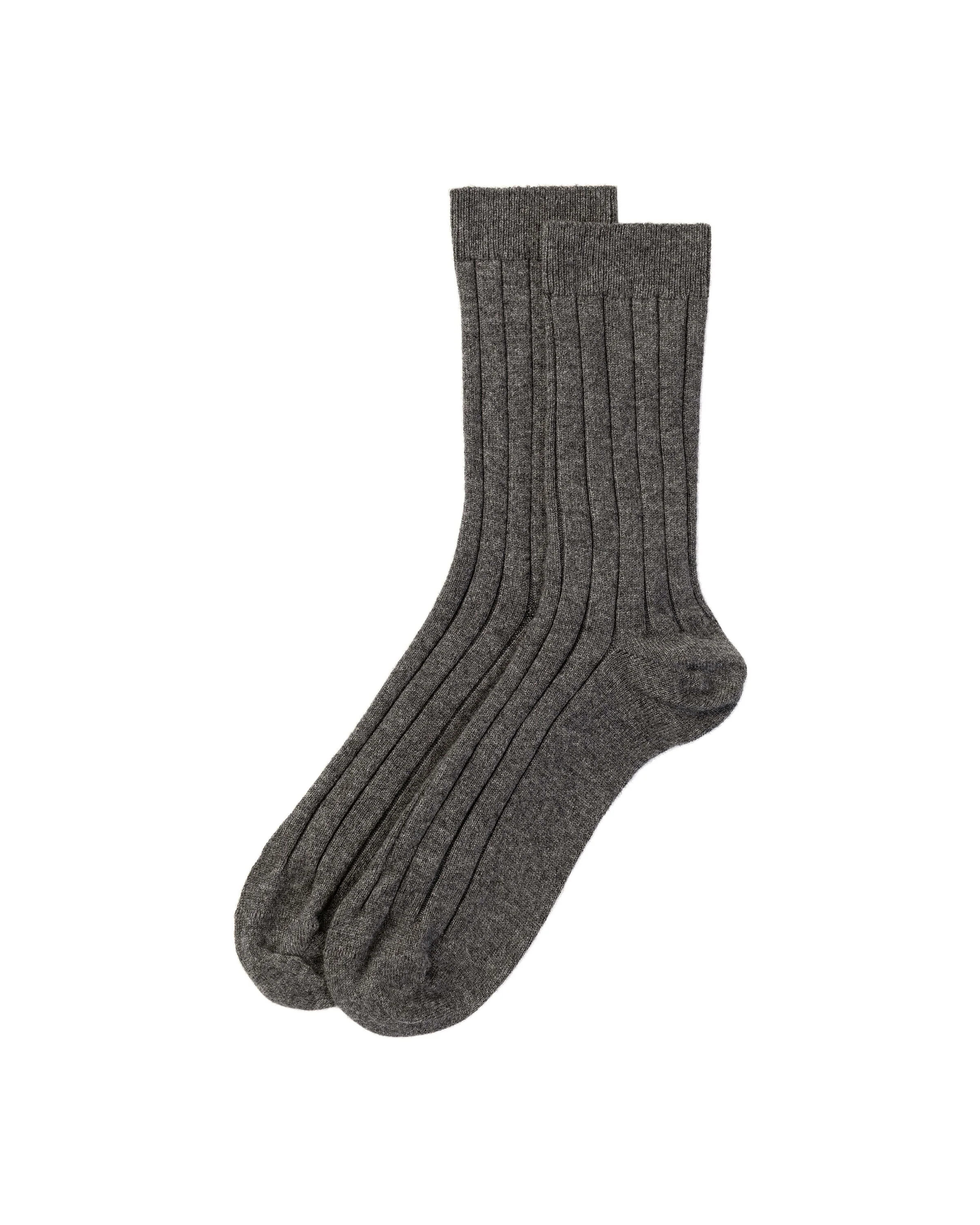 Men's Cashmere Ribbed Grey Socks - 1