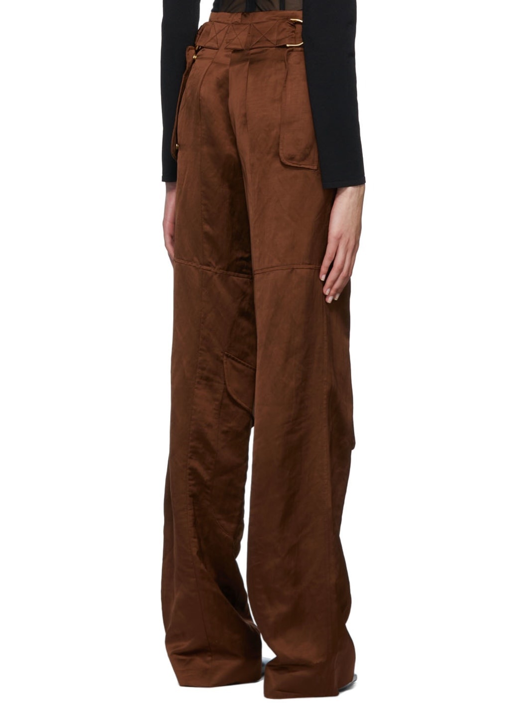 Brown Satin Cargo Pants - 3