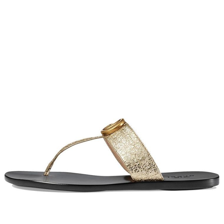 (WMNS) Gucci Double g Metallic Leather Gold Color Slippers 497444-0B7N0-7100 - 1