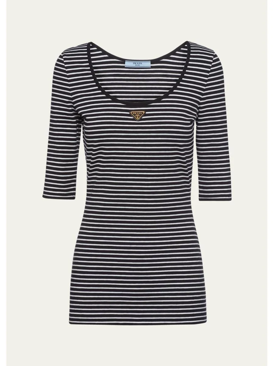 Stripe Three-Quarter Sleeve Jersey Top - 1