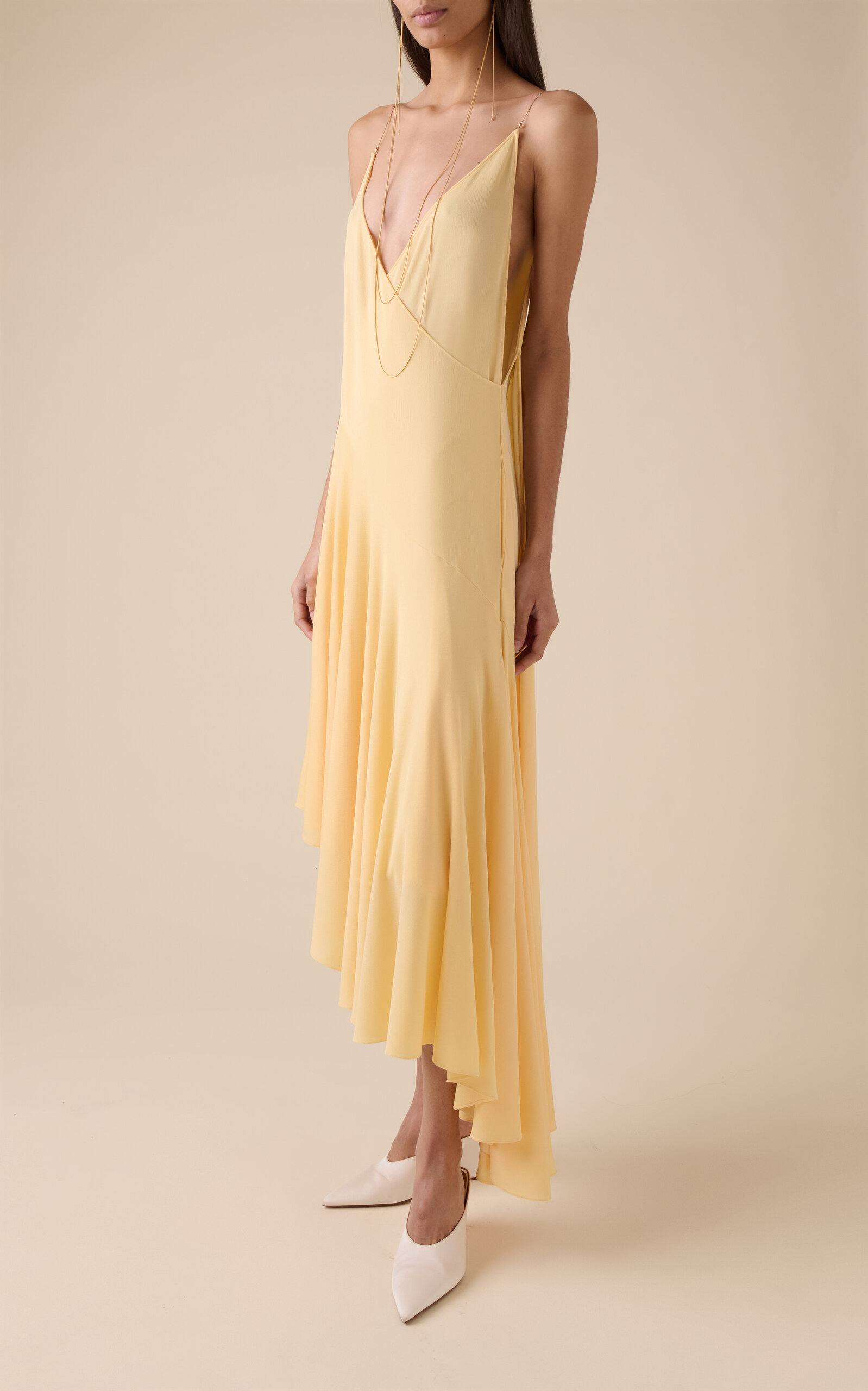 Asymmetric Cotton Midi Slip Dress yellow - 2