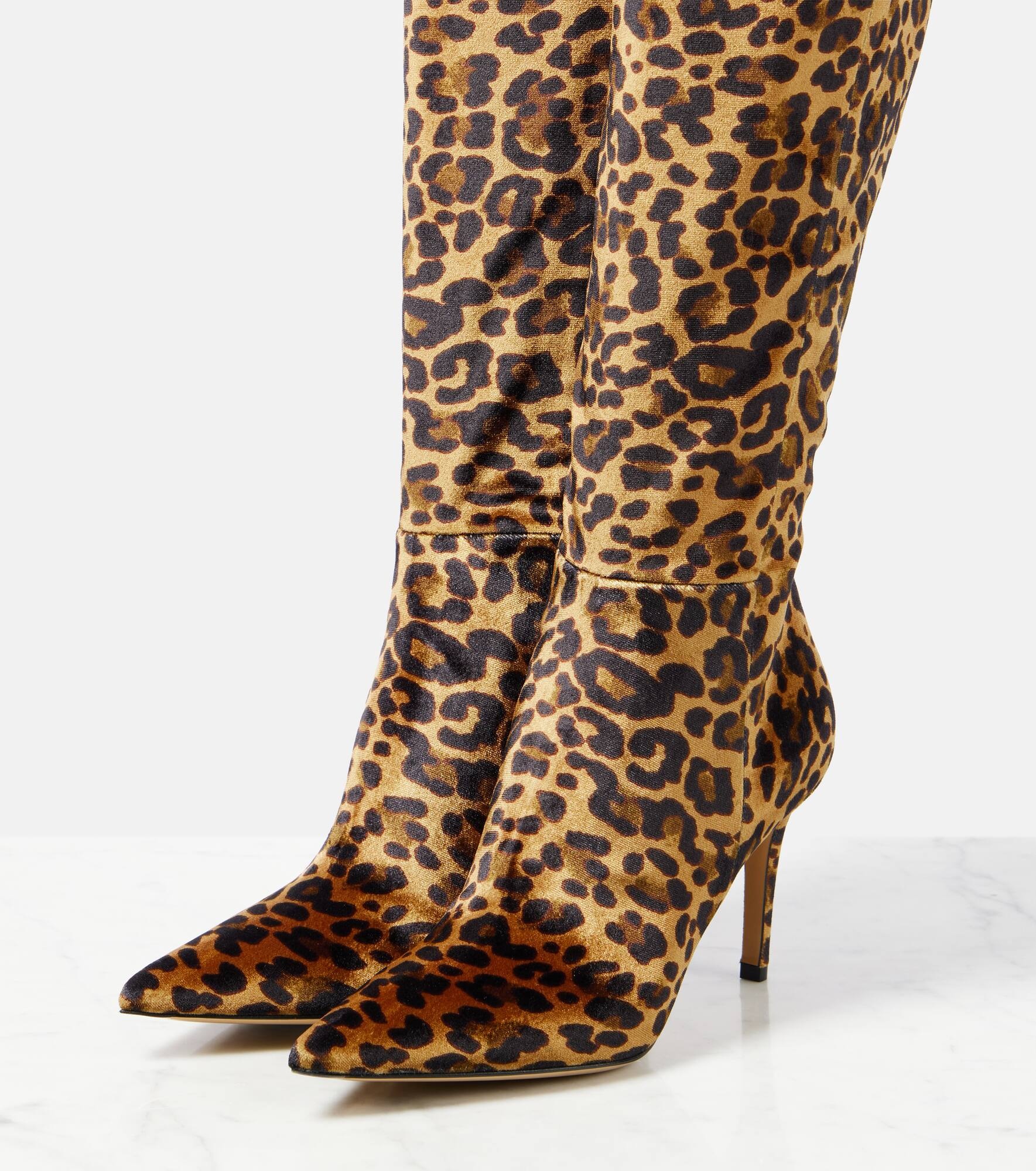 85 leopard-print velvet knee-high boots - 4