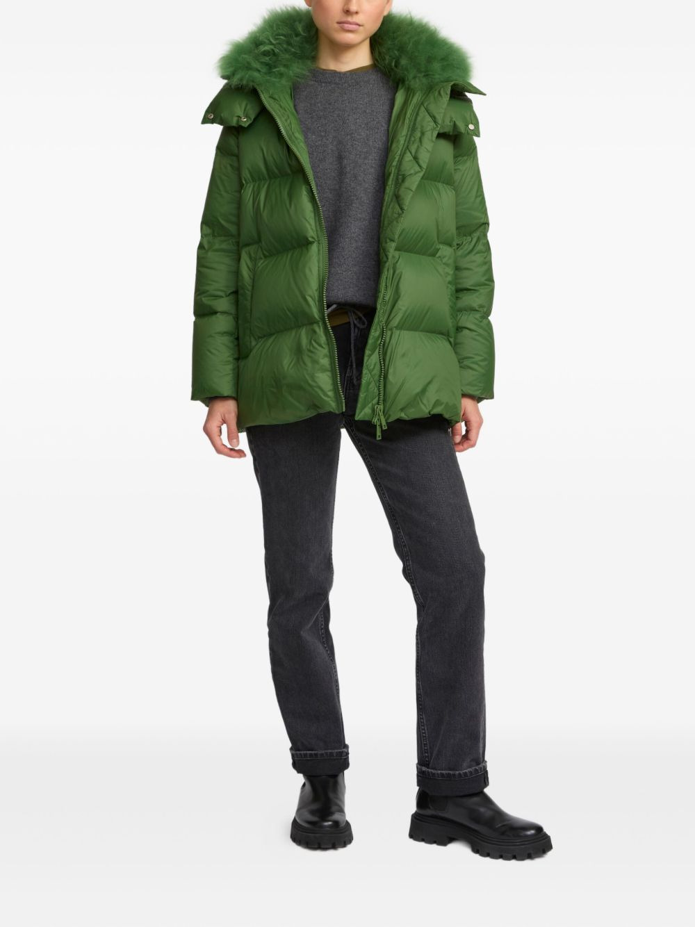 lambshearling-collar down coat - 2
