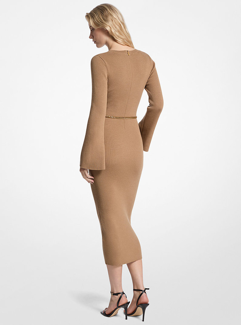 MICHAEL KORS Wool Blend Belted Midi Dress outlook