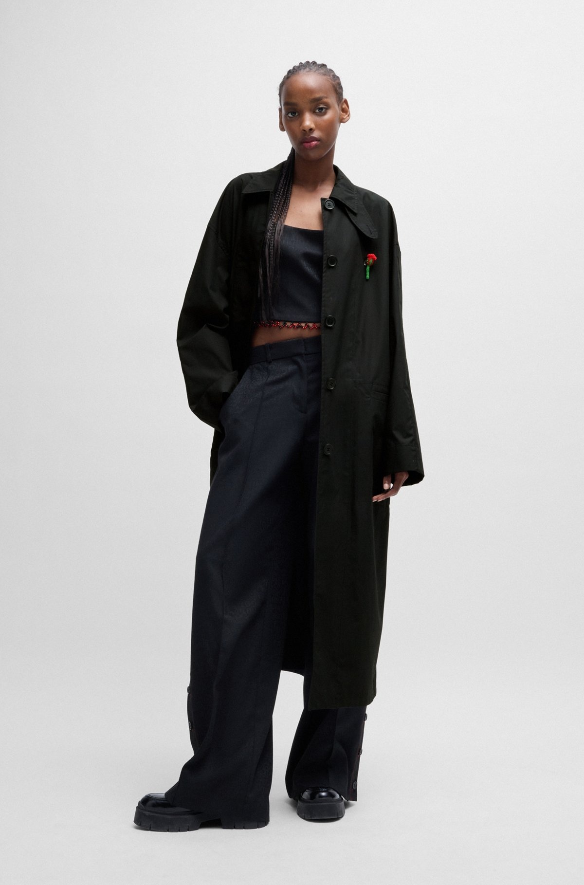 HUGO X LES BENJAMINS TRENCH COAT WITH BEADED ROSE BROOCH - 3