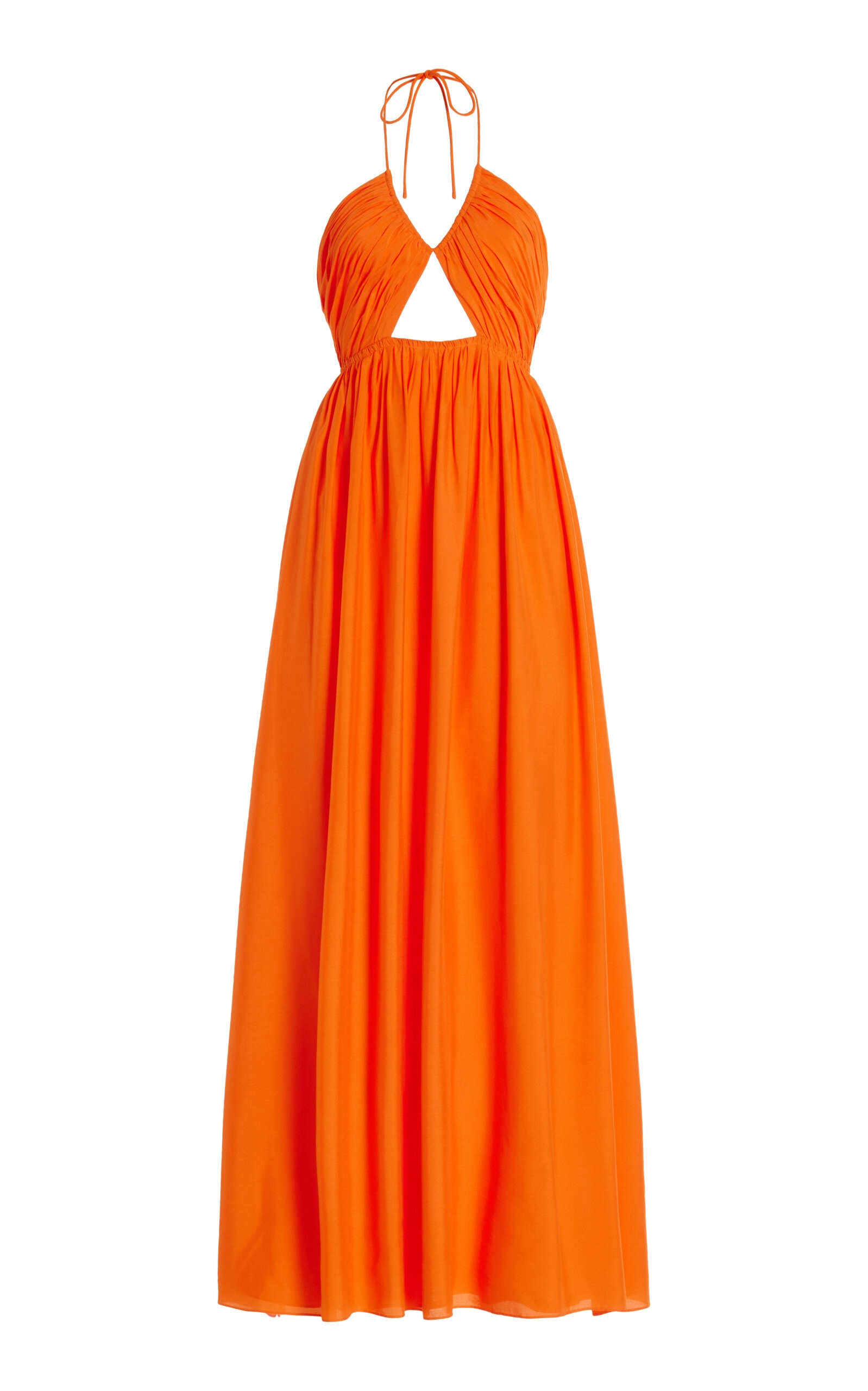 Oleander Gathered Satin Maxi Halter Dress orange - 1