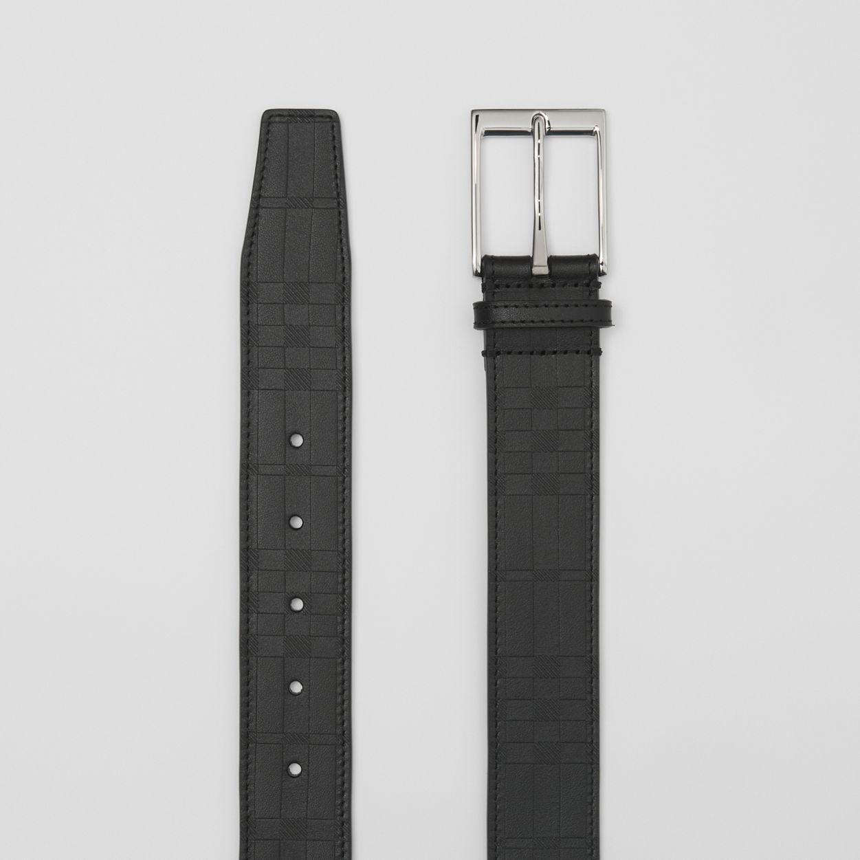 Embossed Check Leather Belt - 6