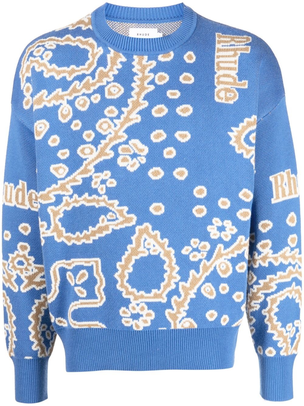 Bandana Knit Crewneck "Light Blue / Tan / Creme" - 1