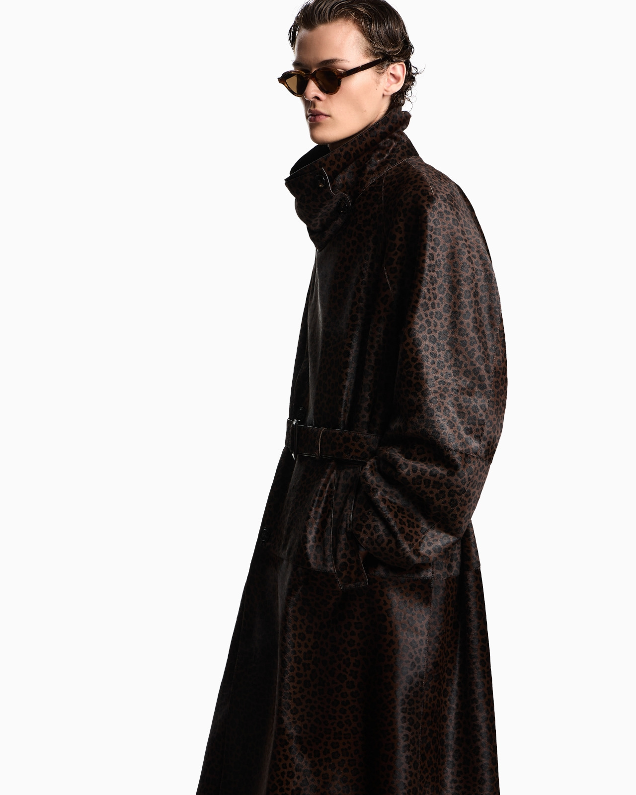 ANIMAL-PRINT PONY HAIR TRENCH COAT - 4