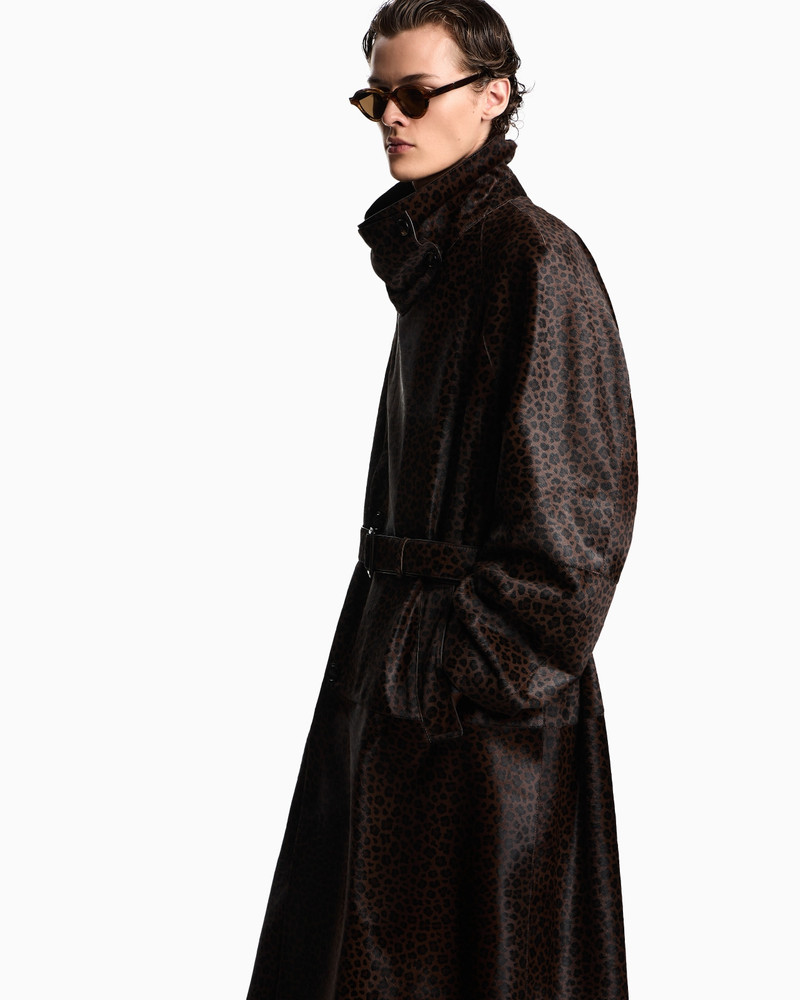 EMPORIO ARMANI ANIMAL-PRINT PONY HAIR TRENCH COAT outlook