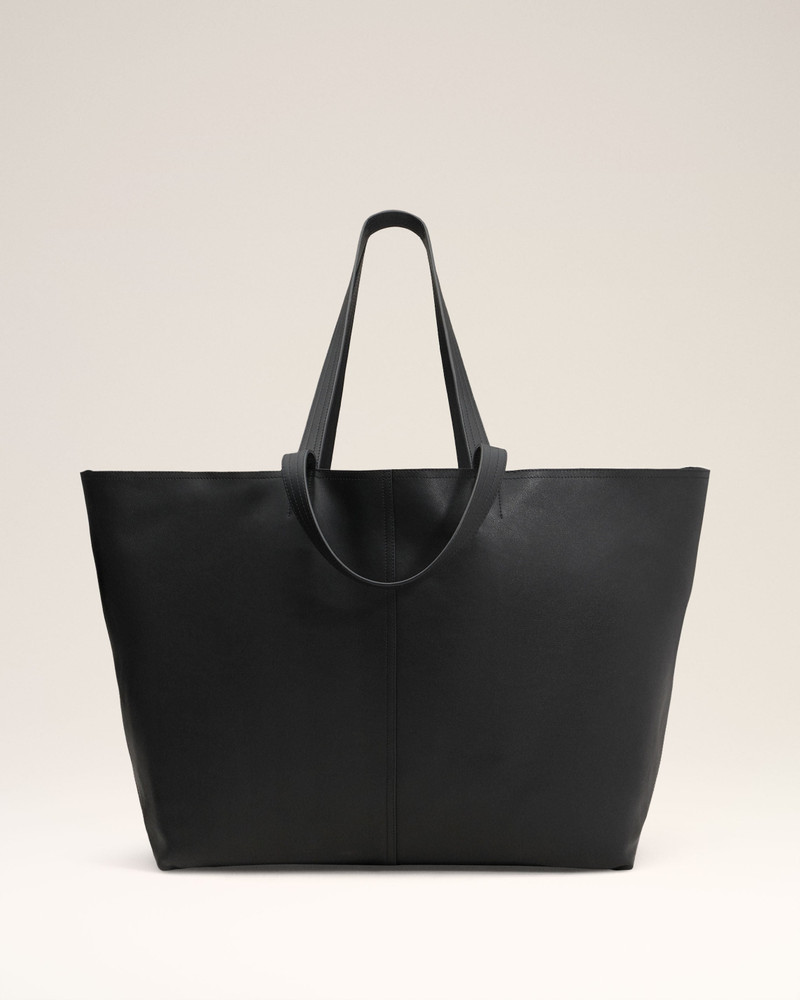 BLACK LEATHER MIDI MAXI TOTE BAG 4