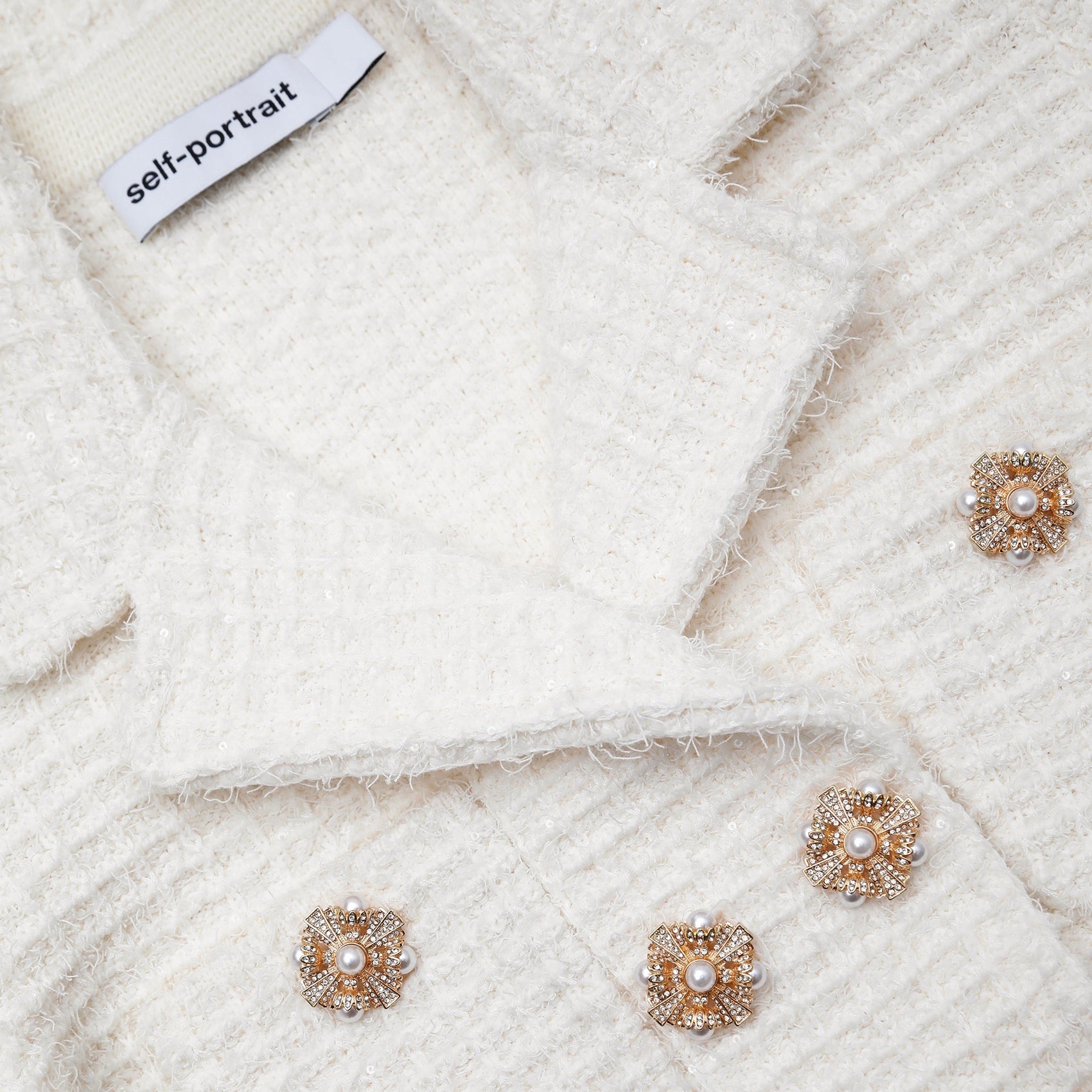 Cream Sequin Textured Knit Jacket - 5