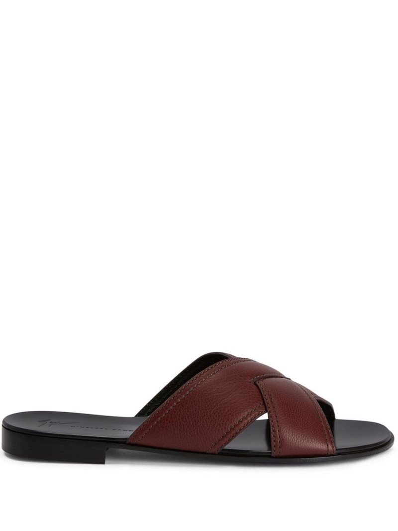 Flavio crossover-strap leather slides 1