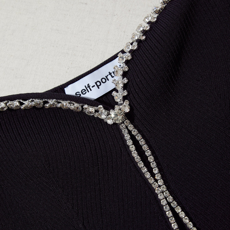 self-portrait Black Knit Diamante Mini Dress - PF23-120S-B | REVERSIBLE