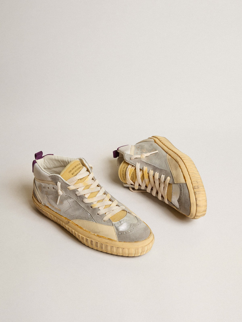 Golden Goose Mid Star LAB in silver metallic leather and mesh with perforated star outlook