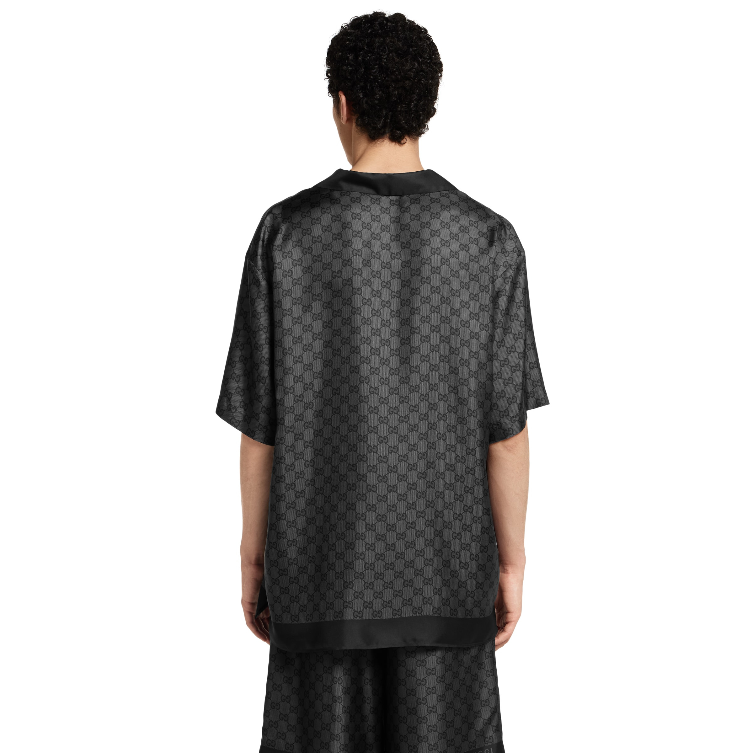 Printed silk twill bowling shirt - 4