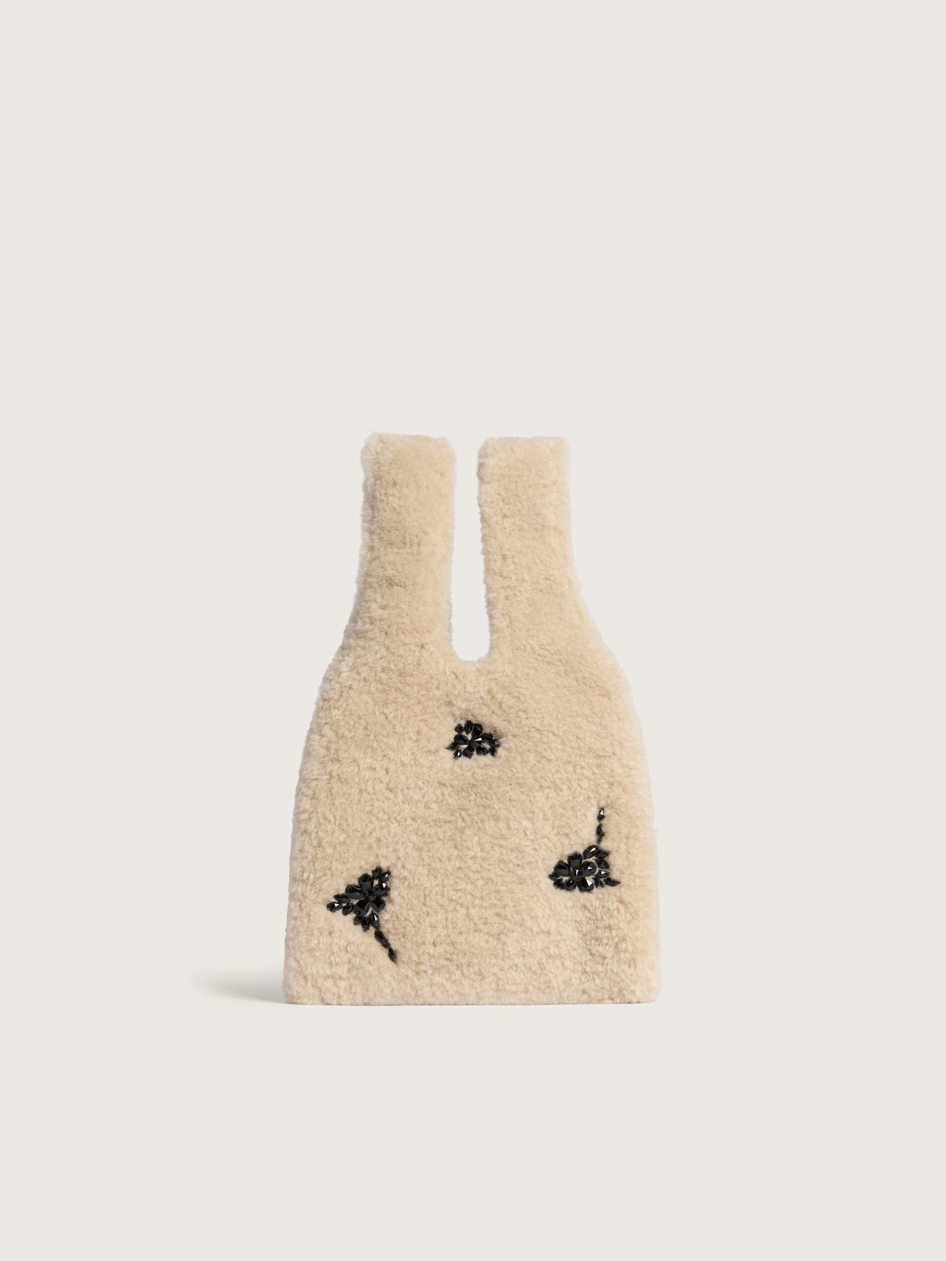 Embellished Mini Faux Fur Shopper Bag - 1