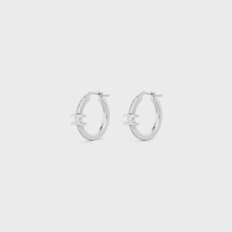 CELINE Triomphe Sparkle Hoops in Strass and Brass with Rhodium Finish outlook