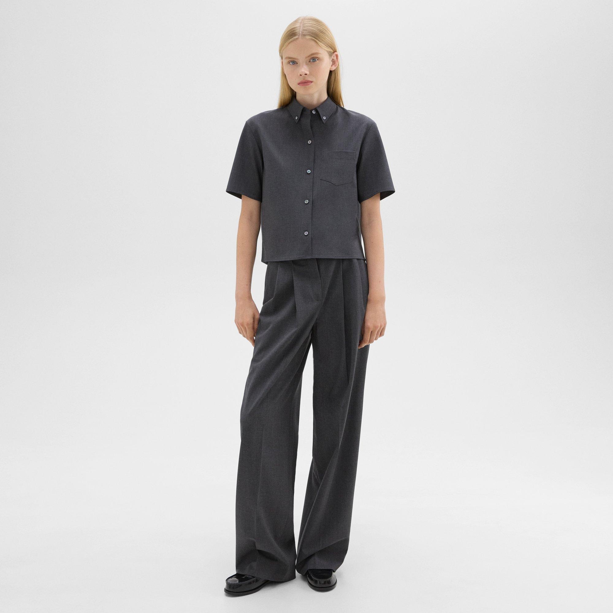 Cropped Short-Sleeve Shirt in Good Wool - 6