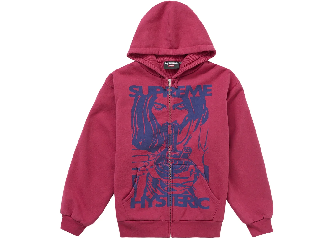 Supreme Hysteric Glamour Thermal Lined Zip Up Hooded Sweatshirt Washed Red - 1
