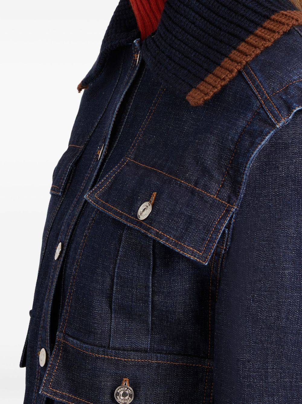 knitted-collar denim jacket - 4