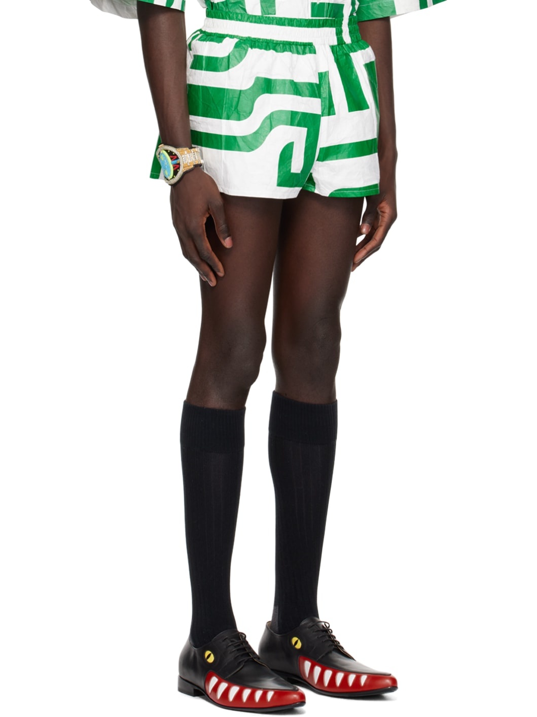 White & Green Printed Shorts - 2