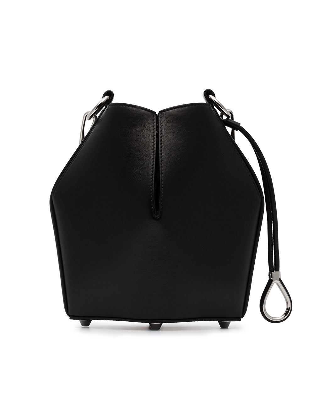 black drawstring fastened structured bucket bag - 3