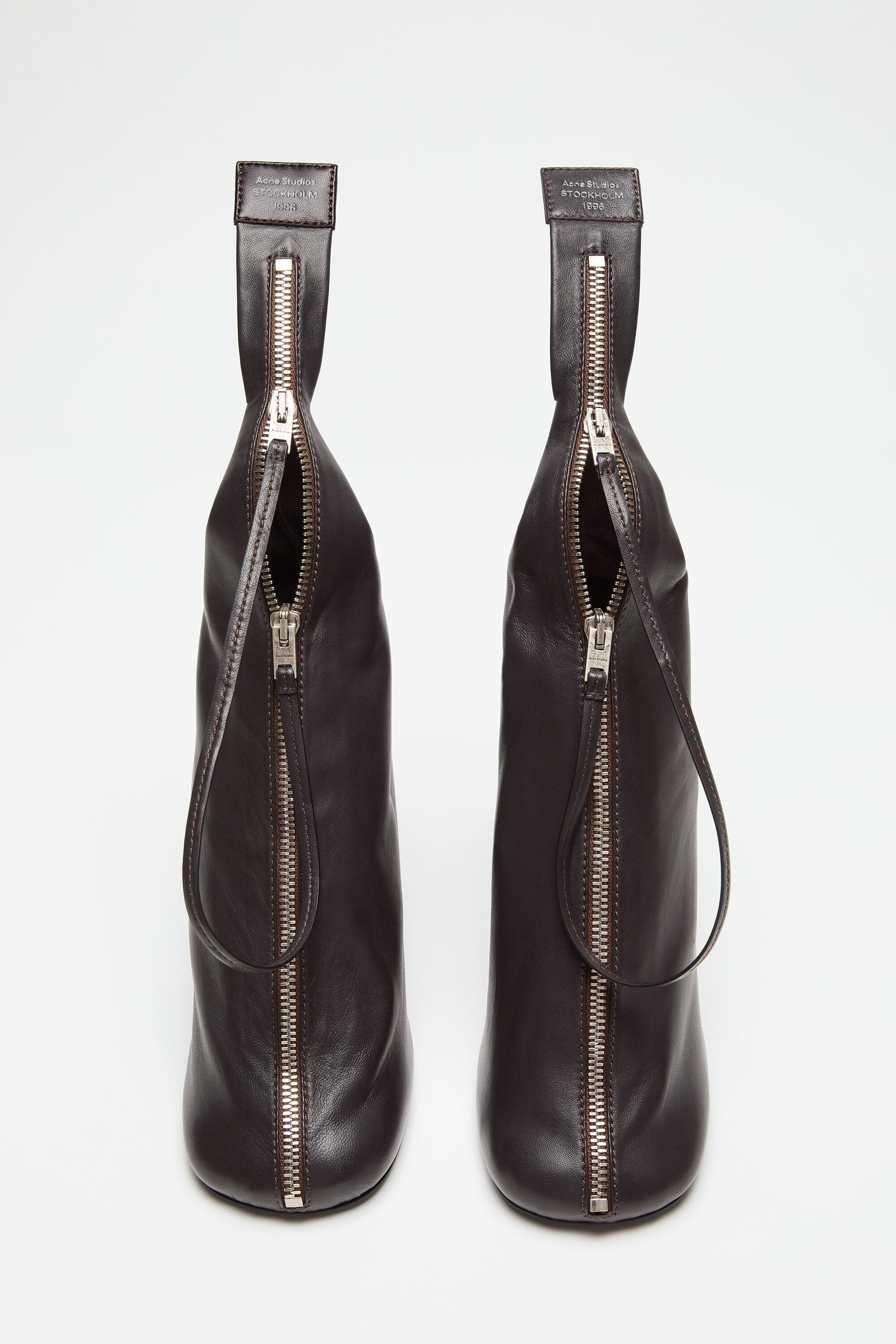 Leather zip heels - Dark brown - 3
