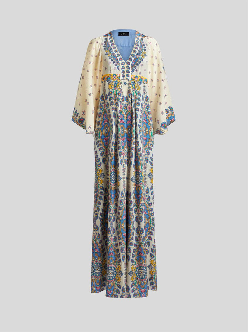 etro silk dress Etro Silk Paisley Trumpet Sleeve Wrap Dress in Light Blue