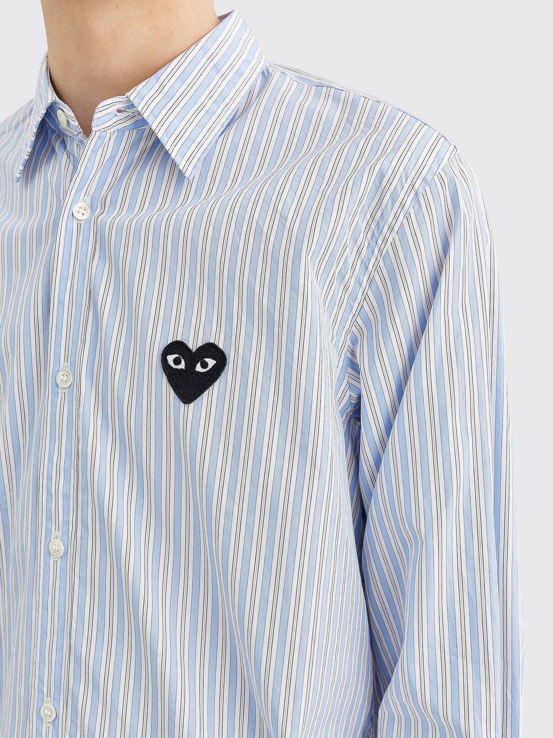 COMME DES GARÇONS PLAY SMALL HEART LS SHIRT STRIPE BLUE / WHITE - 6