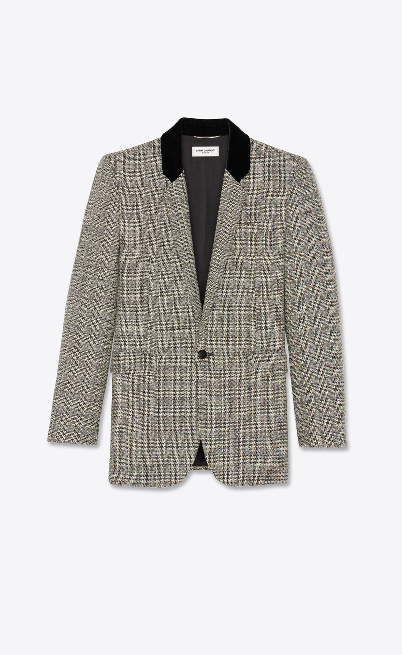 SAINT LAURENT square-cut long jacket in deconstructed prince of wales wool check outlook