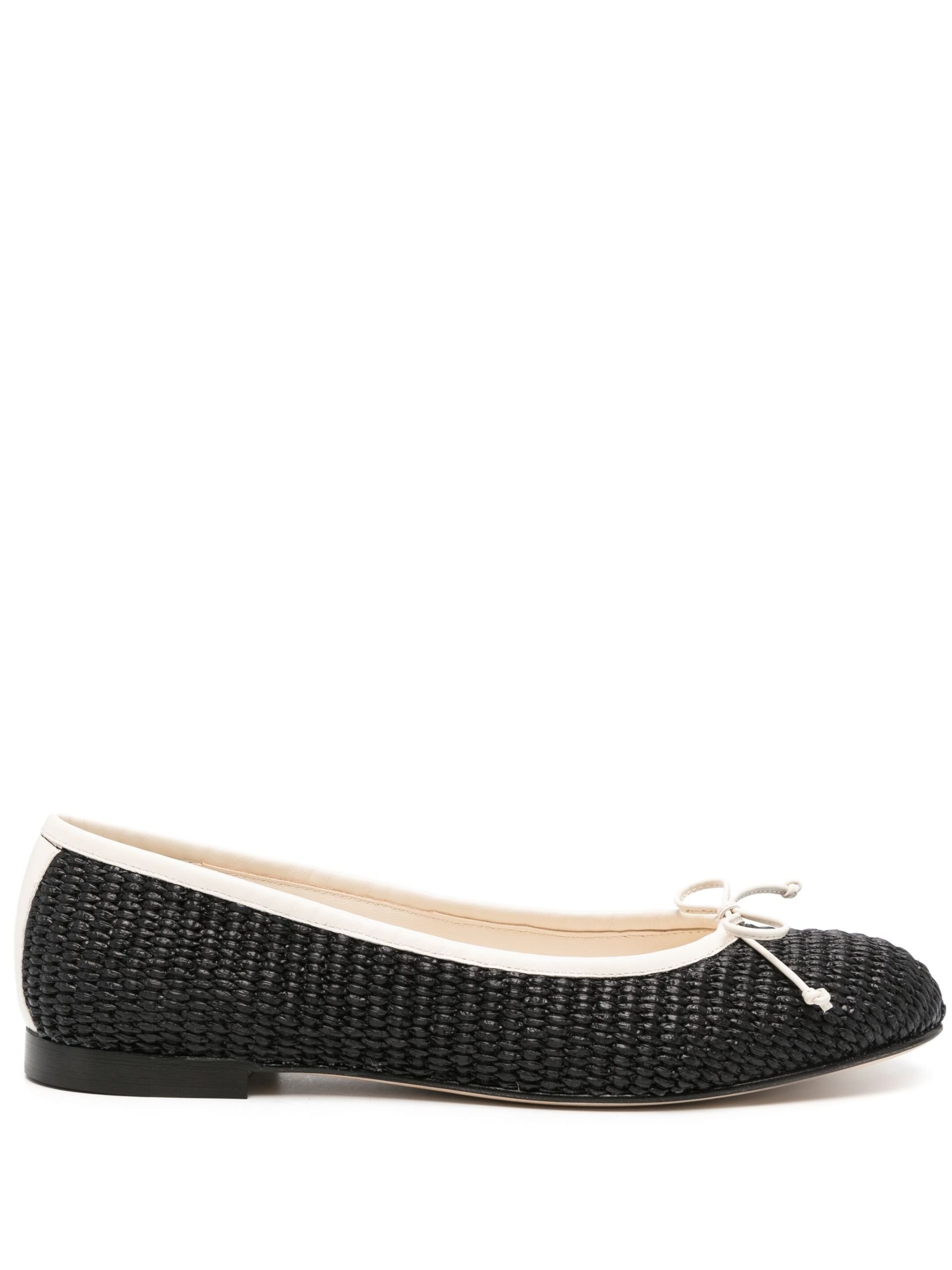 Black Woven Ribbon Detail Ballerina Shoes - 1