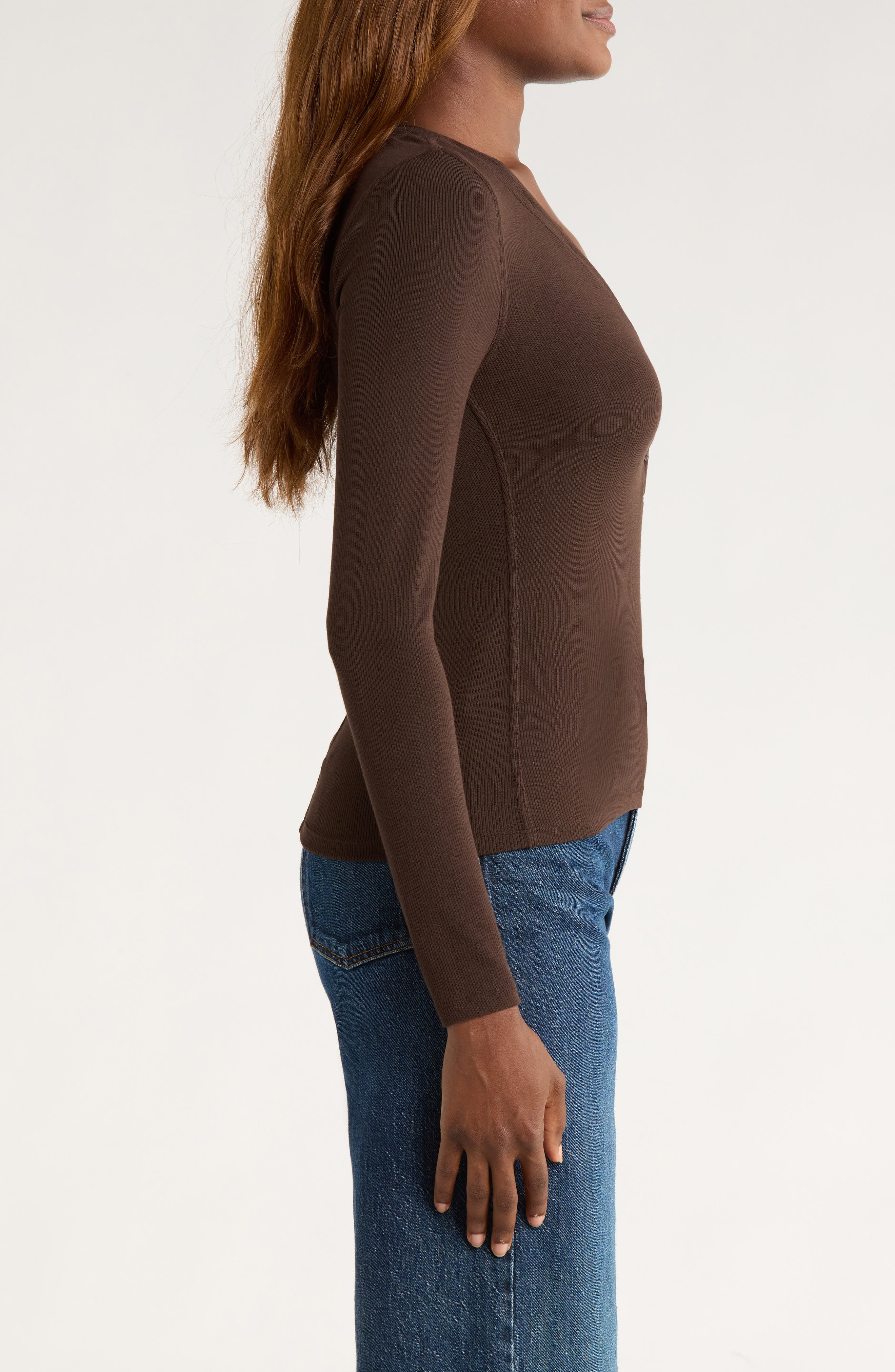 FRAME The Mesh Trim Rib Henley in Coffee at Nordstrom - 3