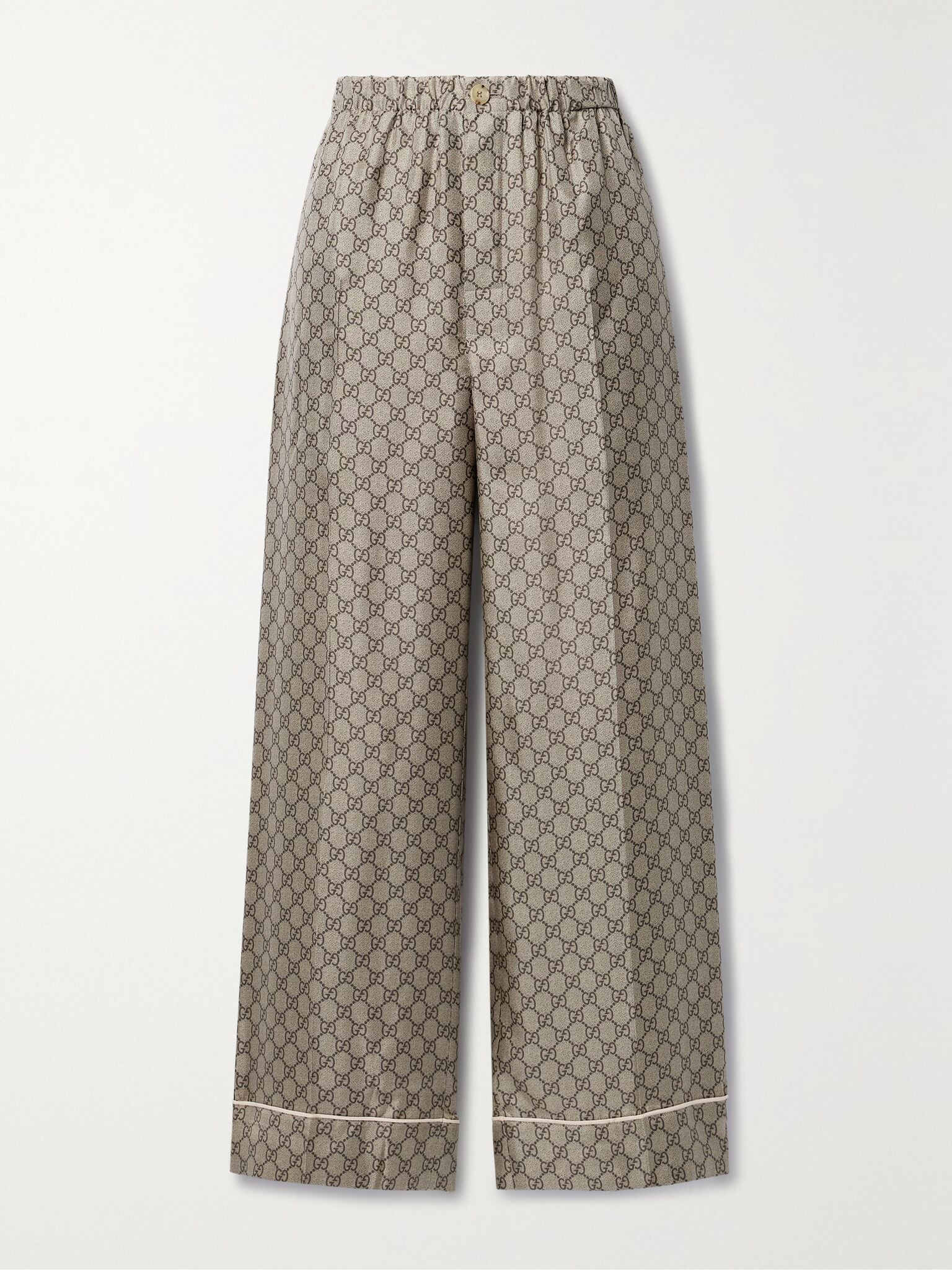 Cropped silk-satin jacquard wide-leg pants Camel - 1