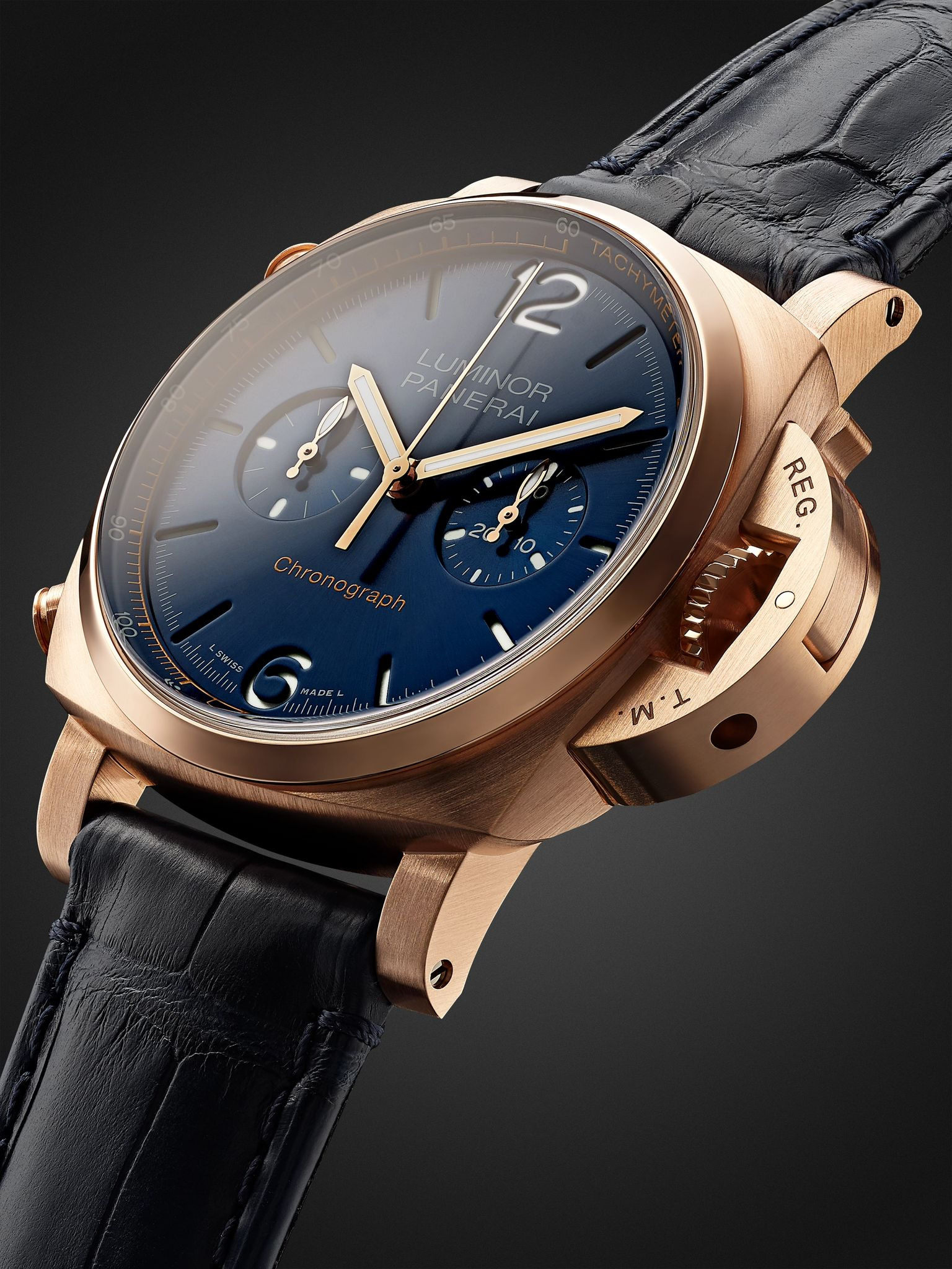 Luminor Chrono Automatic Chronograph 44mm Goldtech and Alligator Watch, Ref. No. PAM01111 Blue - 3