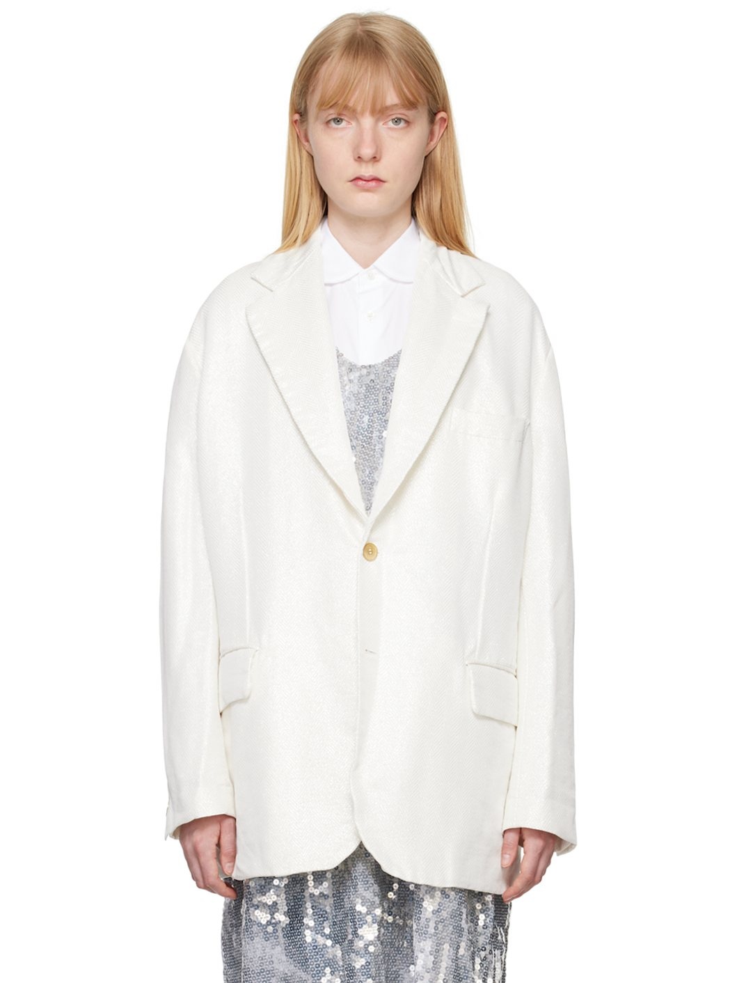 White Pocket Blazer - 1