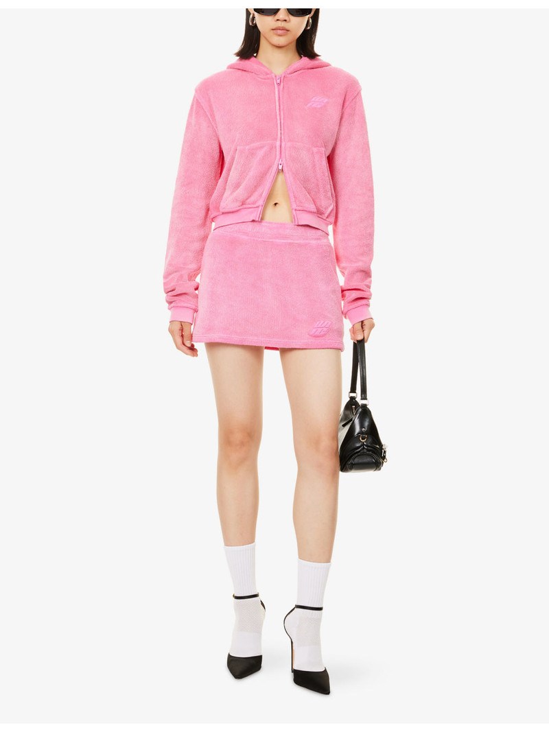 Alexander Wang Shrunken Logo-Embroidered Zip Cotton-Terry Hoody outlook