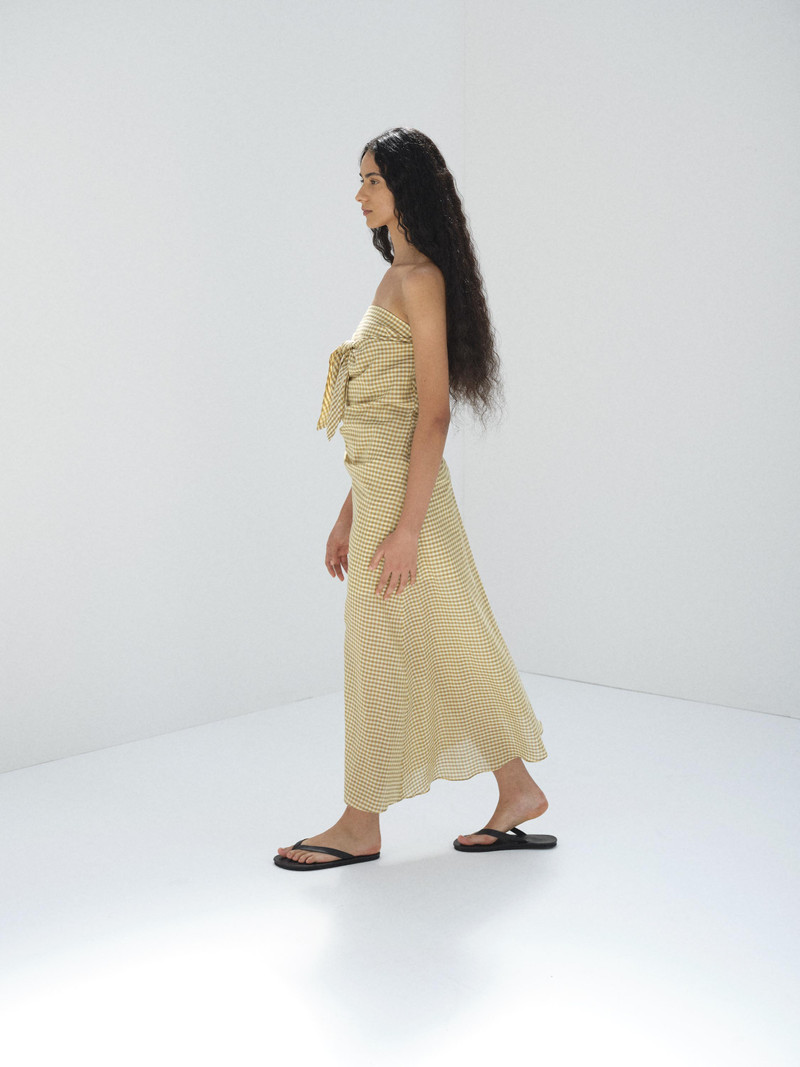 AIRY LIGHT COTTON CHECK STRAPLESS DRESS 4
